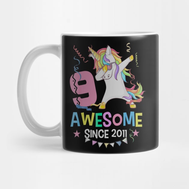 Girls 9th 9yr Birthday Unicorn Dabbing Awesome Since 2011 by daylightpombo3